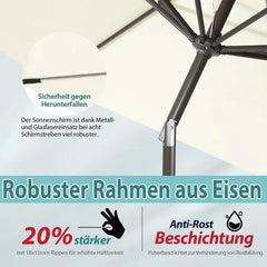 Sekey 270cm Sonnenschirm mit Kurbel, Knickbar im Sitzen, Sonnenschutz UV50+ Sekey