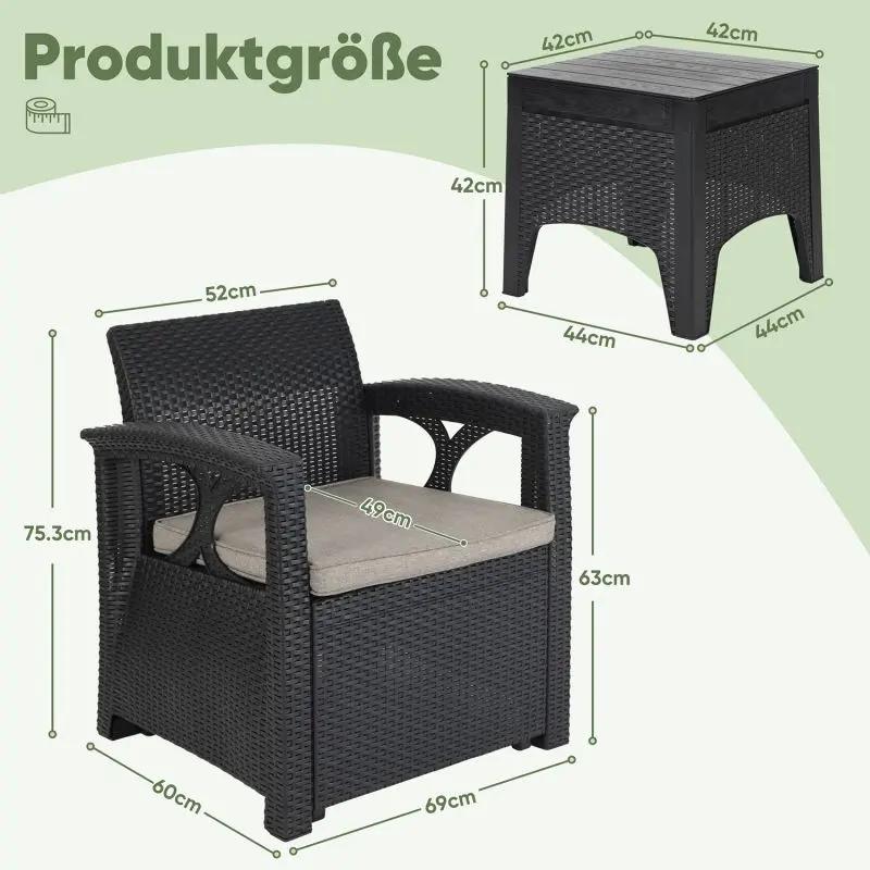 Sekey 3-teilig Gartenmöbel Set, 2 Sessel und Gartentisch Sekey