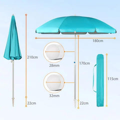 Sekey ∅ 180 cm Alu Strandschirm mit Schutzhülle und Bodenhülse, Sonnenschutz UV50+ Sekey