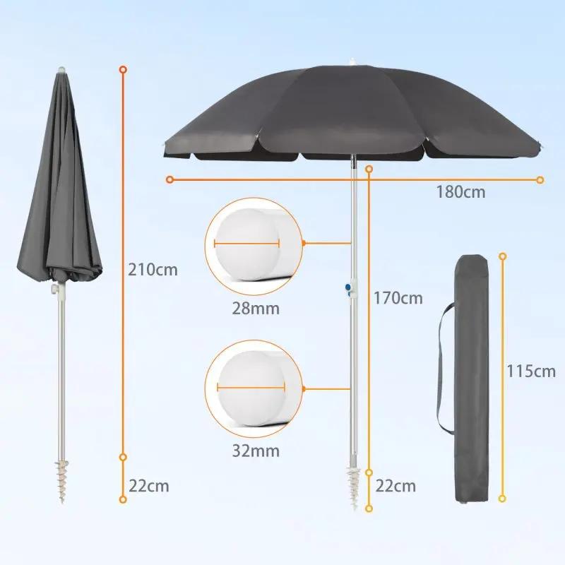 Sekey ∅ 180 cm Alu Strandschirm mit Schutzhülle und Bodenhülse, Sonnenschutz UV50+ Sekey