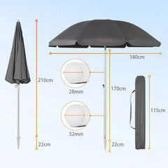 Sekey ∅ 180 cm Alu Strandschirm mit Schutzhülle und Bodenhülse, Sonnenschutz UV50+ Sekey