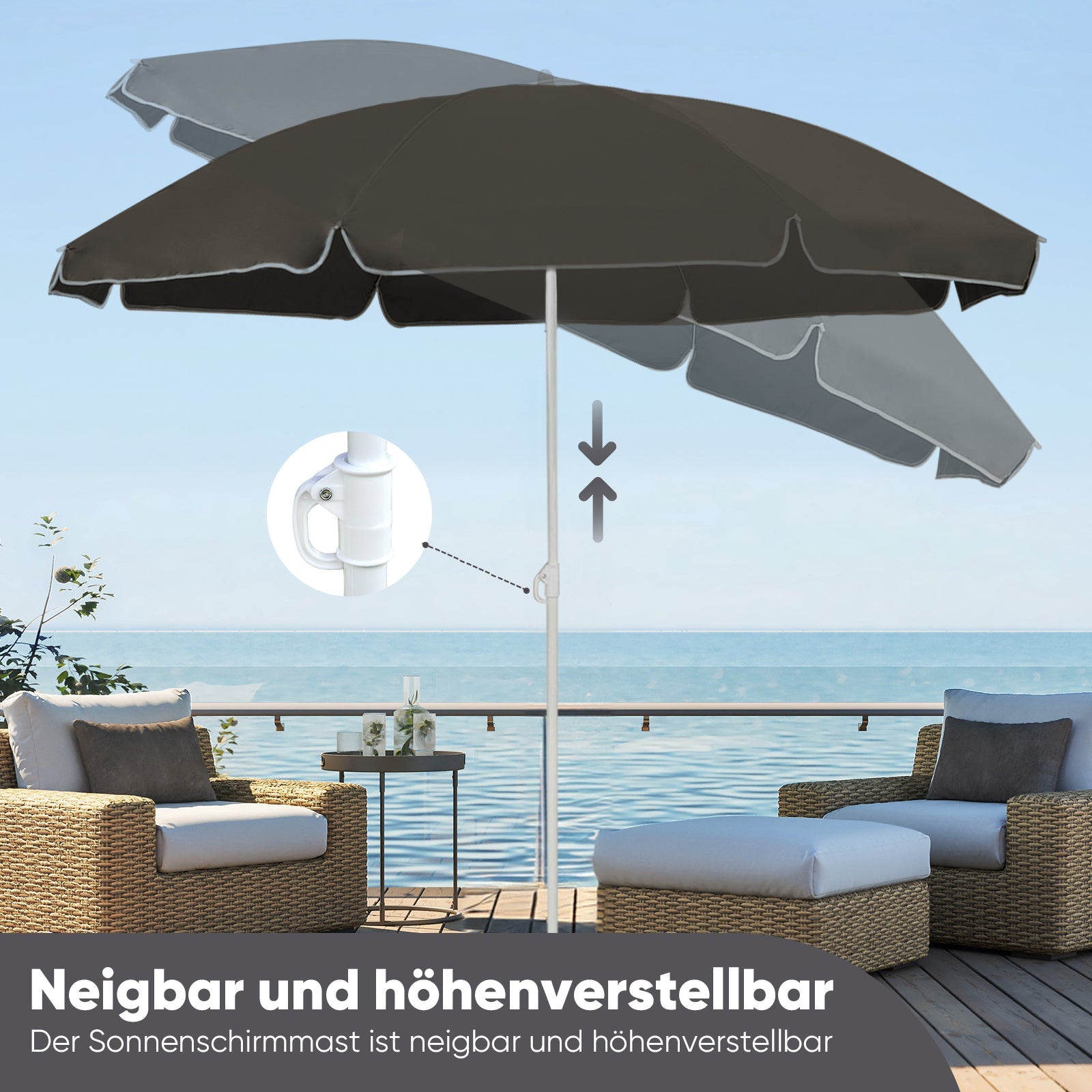 Sekey Sonnenschirm Ø 180 cm Rund Strandschirm Balkonschirm mit Tragetasch und Bodenhülse Sekey